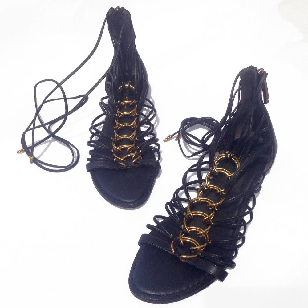 DONNA KARAN Tilly Black Leather Strappy